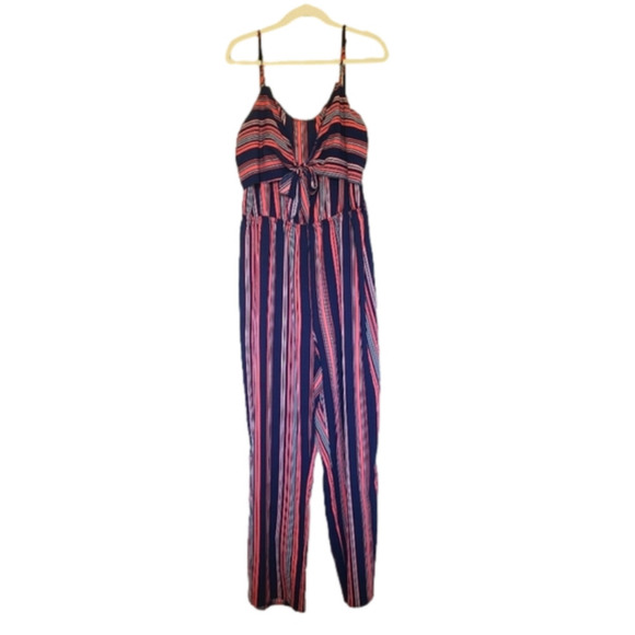 Toxik3 Spaghetti Strap Jumpsuit with Stripes and Bow Tie Front - Picture 1 of 5